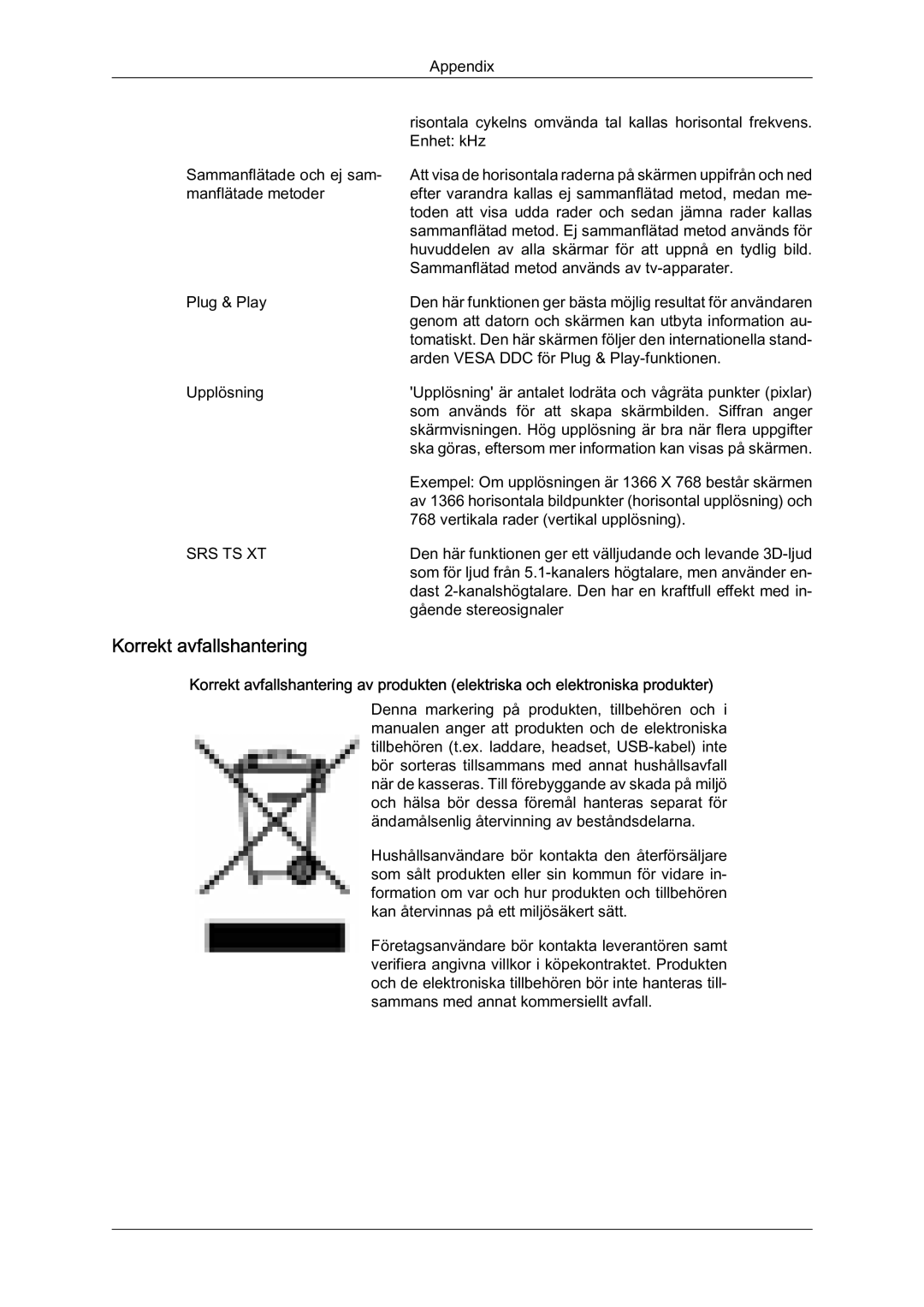 Samsung LH46MVTLBN/EN manual Korrekt avfallshantering 