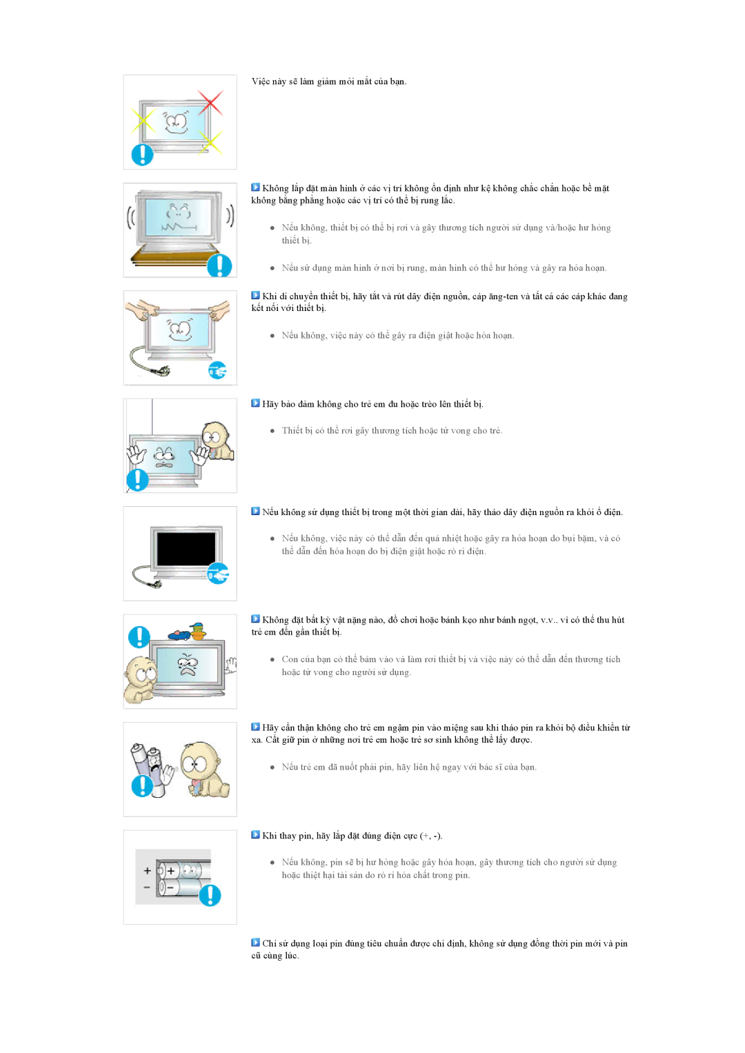 Samsung LH46MVTLBB/XY, LH46MVTLBN/XY, LH460UTN-UD manual Thiết bị có thể rơi gây thương tích hoặc tử vong cho trẻ 