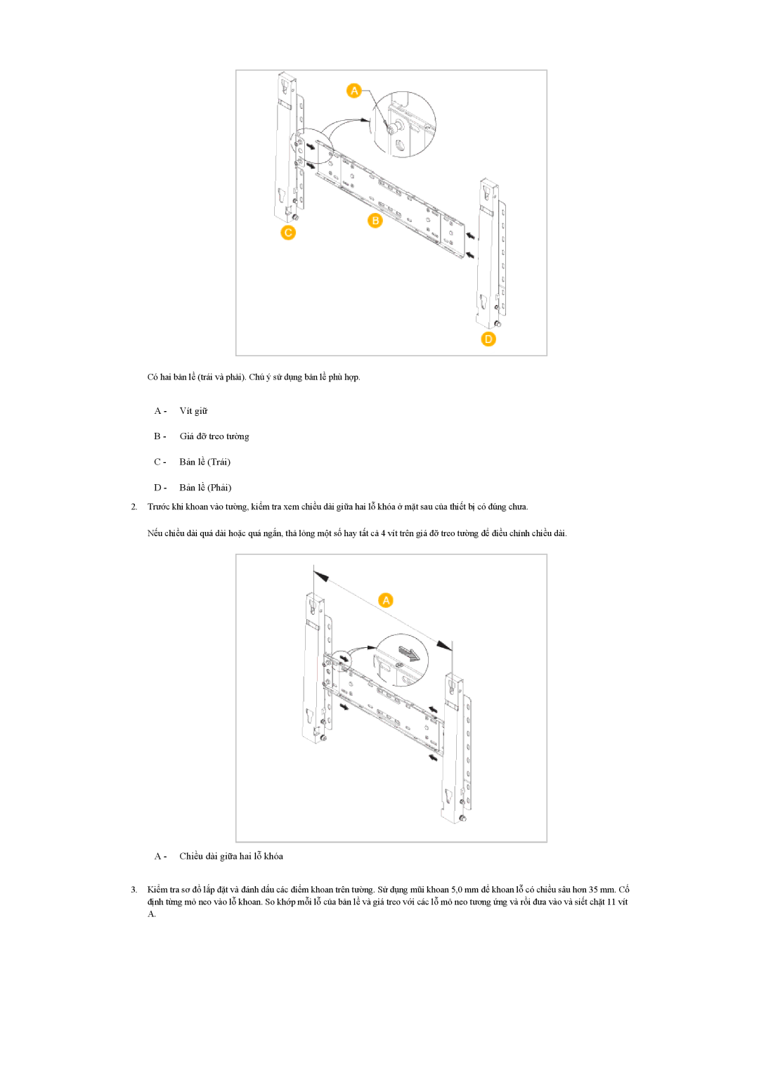 Samsung LH46MVTLBB/XY, LH46MVTLBN/XY, LH460UTN-UD manual Vít giữ Giá đỡ treo tường Bản lề Trái Bản lề Phải 