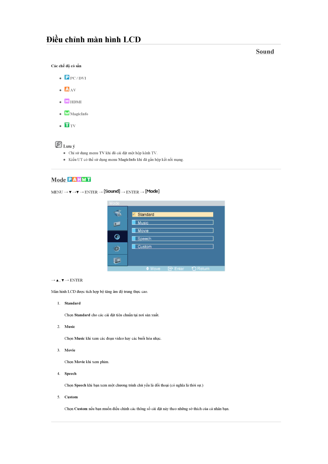 Samsung LH460UTN-UD, LH46MVTLBN/XY, LH46MVTLBB/XY manual Sound, Music, Speech 