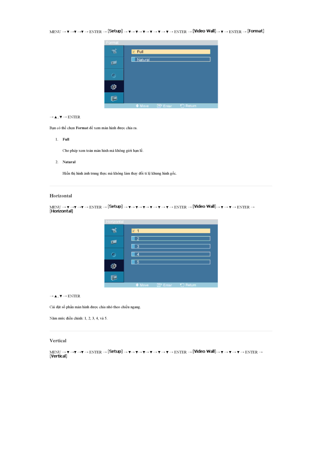 Samsung LH46MVTLBB/XY, LH46MVTLBN/XY, LH460UTN-UD manual Horizontal, Vertical, Full, Natural 