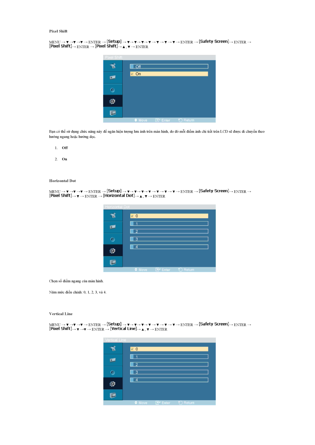 Samsung LH46MVTLBN/XY, LH46MVTLBB/XY, LH460UTN-UD manual Pixel Shift, Horizontal Dot, Vertical Line 