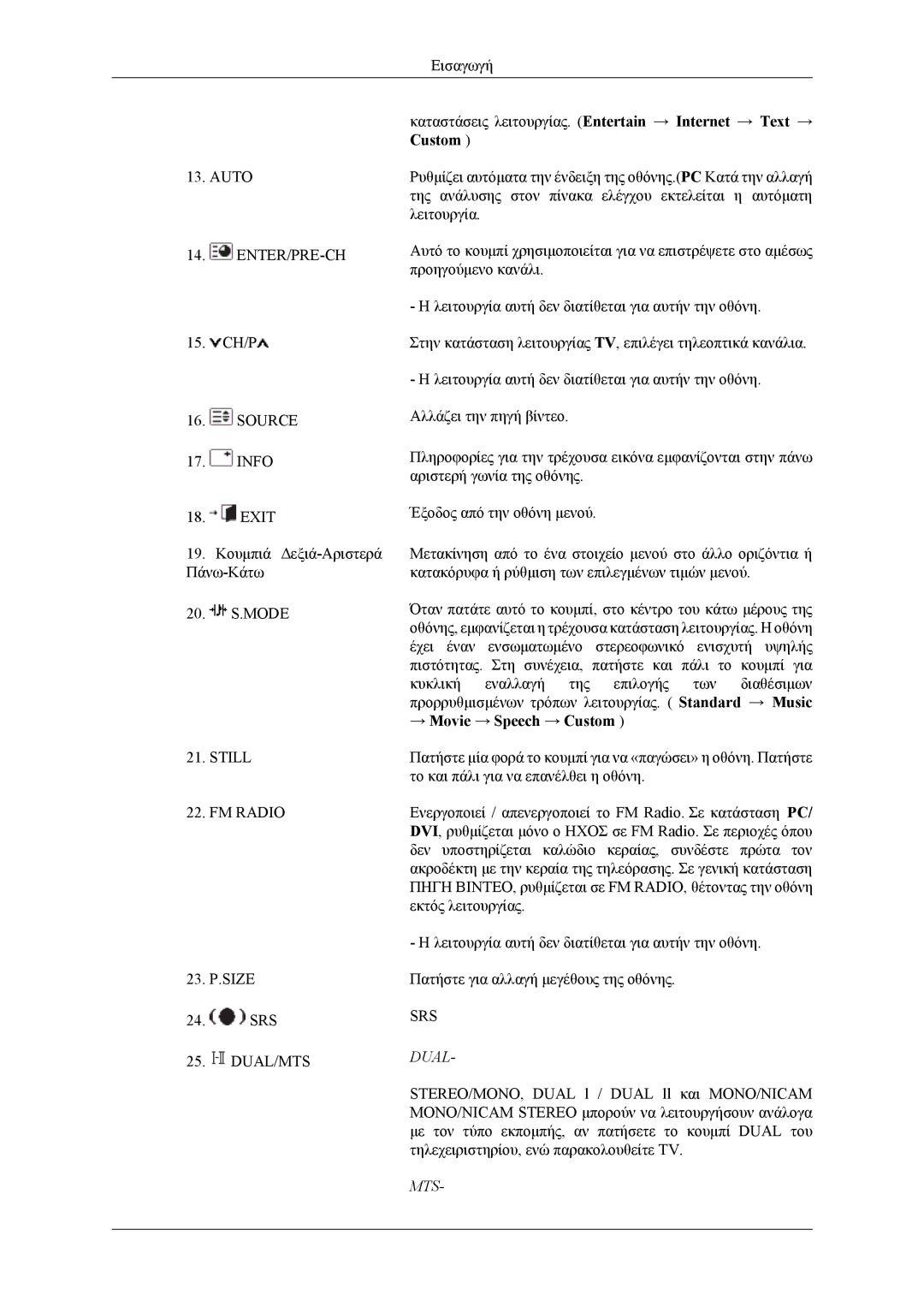 Samsung LH46MWTLBN/EN, LH40MSTLBM/EN, LH46MSTLBB/EN, LH40MSTLBB/EN, LH40MWTLBN/EN manual → Movie → Speech → Custom 