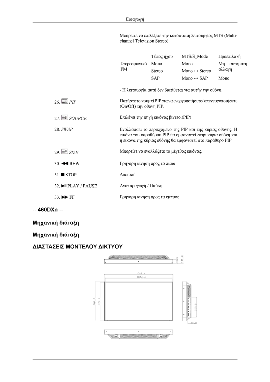 Samsung LH40MSTLBM/EN, LH46MWTLBN/EN, LH46MSTLBB/EN, LH40MSTLBB/EN, LH40MWTLBN/EN manual 460DXn Μηχανική διάταξη 