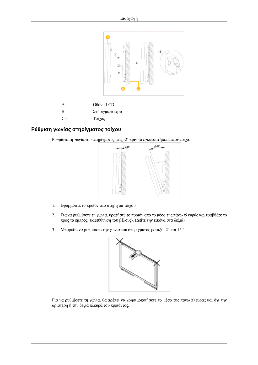 Samsung LH40MSTLBM/EN, LH46MWTLBN/EN, LH46MSTLBB/EN, LH40MSTLBB/EN, LH40MWTLBN/EN Εισαγωγή Οθόνη LCD Στήριγμα τοίχου Τοίχος 