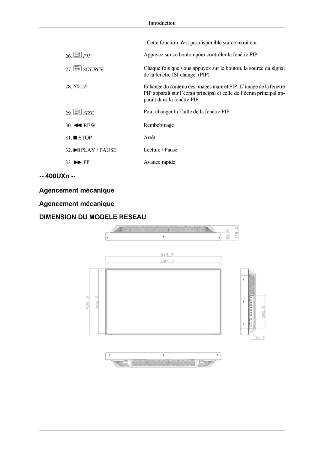 Samsung LH46MWTLBN/EN, LH46MSPLBM/EN, LS46BPTNS/EDC, LH46MSTLBM/EN, LH40MSTLBM/EN manual 400UXn Agencement mécanique, Swap 