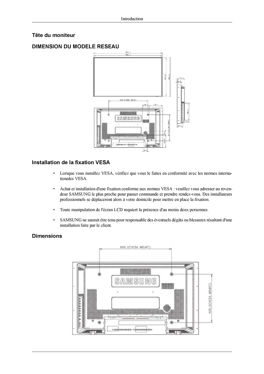 Samsung LH40MSTLBB/EN, LH46MWTLBN/EN, LH46MSPLBM/EN, LS46BPTNS/EDC, LH46MSTLBM/EN, LH40MSTLBM/EN manual Tête du moniteur 