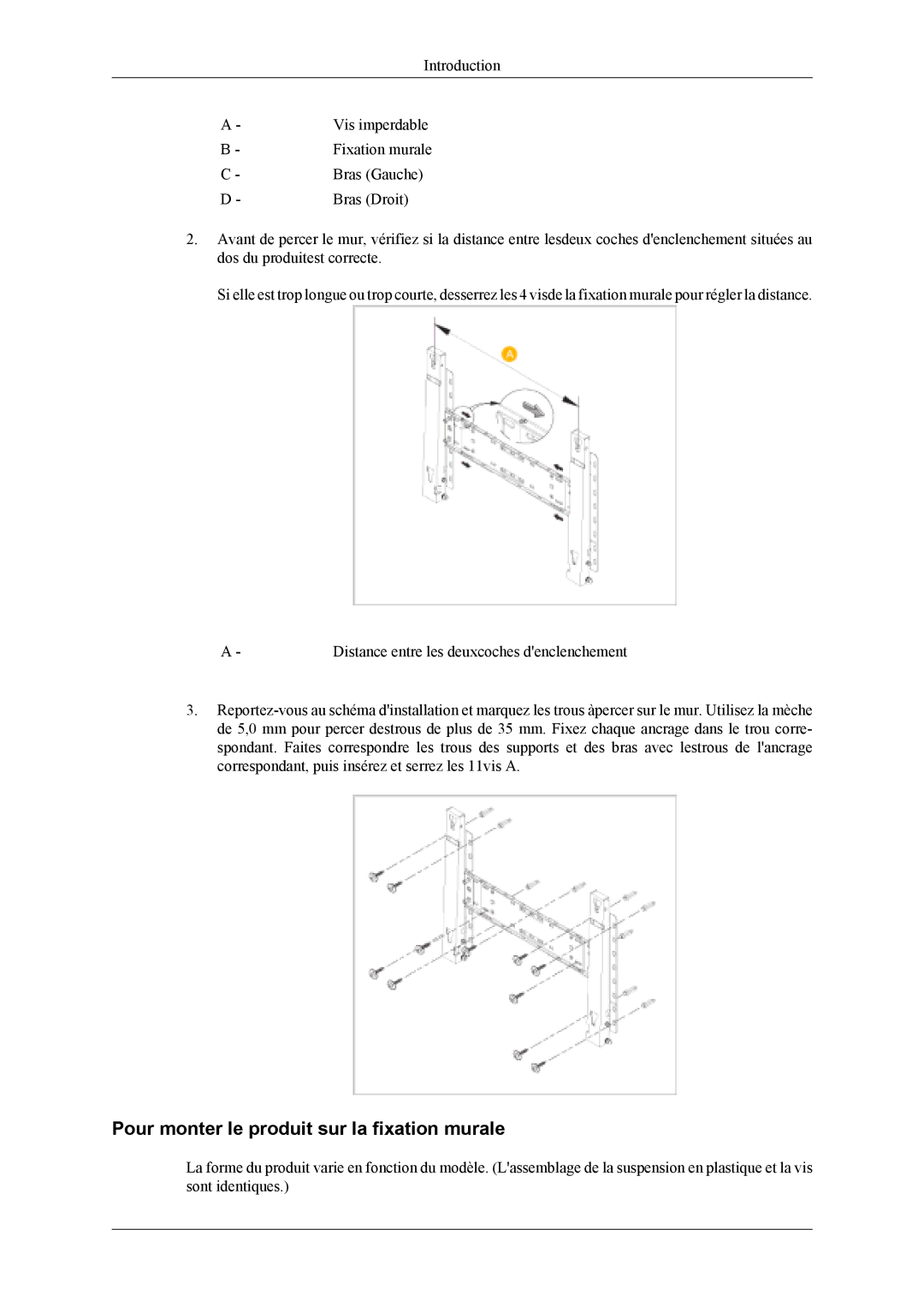 Samsung LH40MSPLBM/EN, LH46MWTLBN/EN, LH46MSPLBM/EN, LS46BPTNS/EDC manual Pour monter le produit sur la fixation murale 