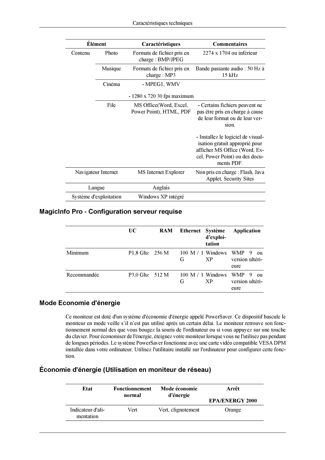 Samsung LH40MSPLBM/EN, LH46MWTLBN/EN, LH46MSTLBM/EN, LH40MSTLBM/EN, LH46MSTLBB/EN MagicInfo Pro Configuration serveur requise 