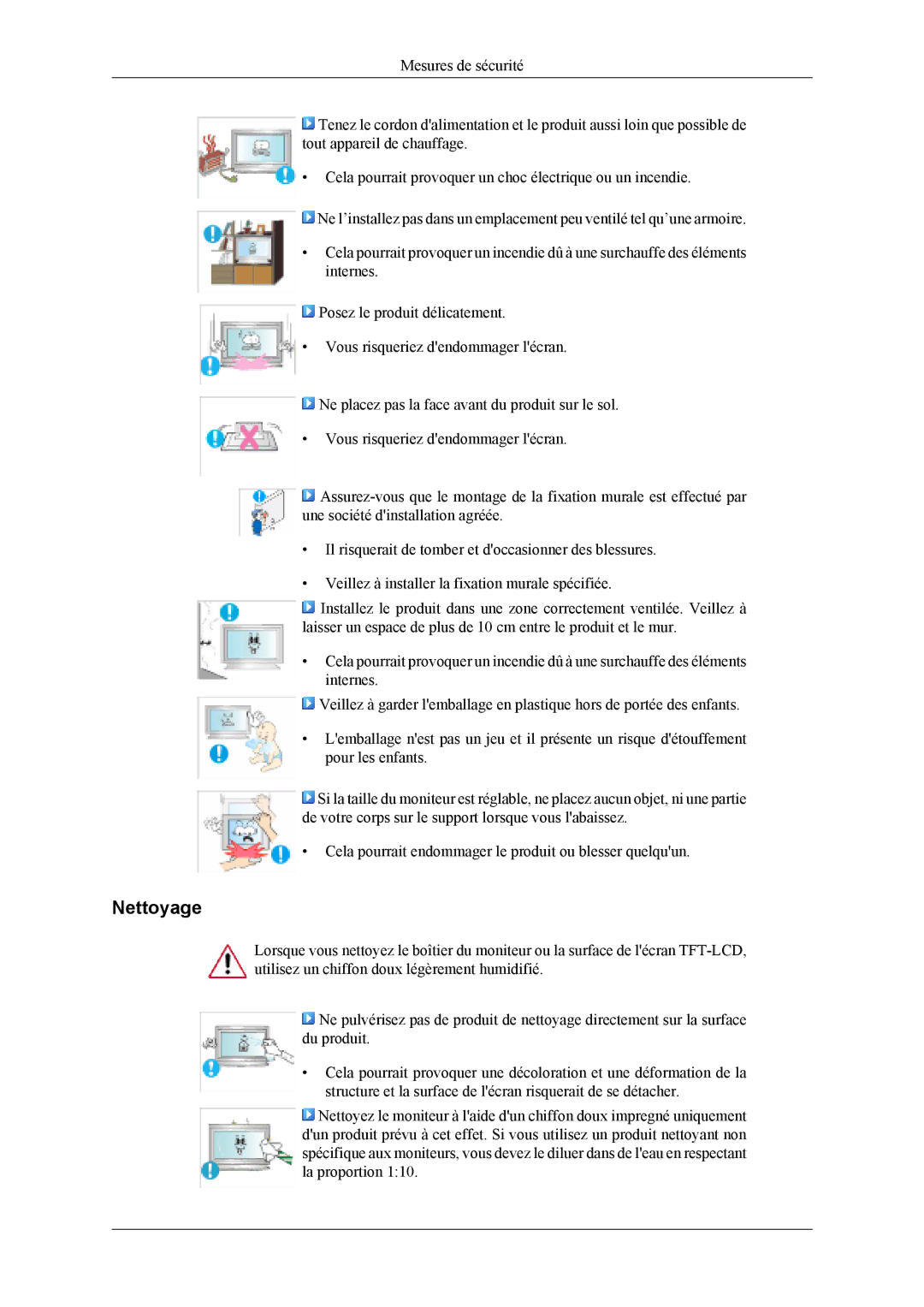 Samsung LH40MSTLBB/EN, LH46MWTLBN/EN, LH46MSTLBM/EN, LH40MSTLBM/EN, LH46MSTLBB/EN, LH40MSPLBM/EN manual Nettoyage 