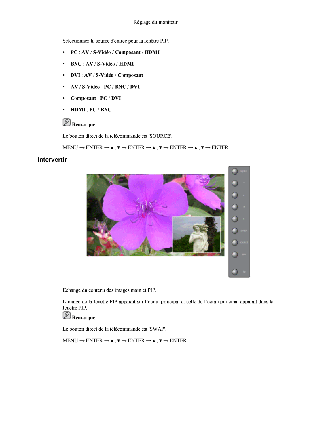 Samsung LH40MSTLBB/EN, LH46MWTLBN/EN, LH46MSTLBM/EN, LH40MSTLBM/EN, LH46MSTLBB/EN, LH40MSPLBM/EN manual Intervertir 