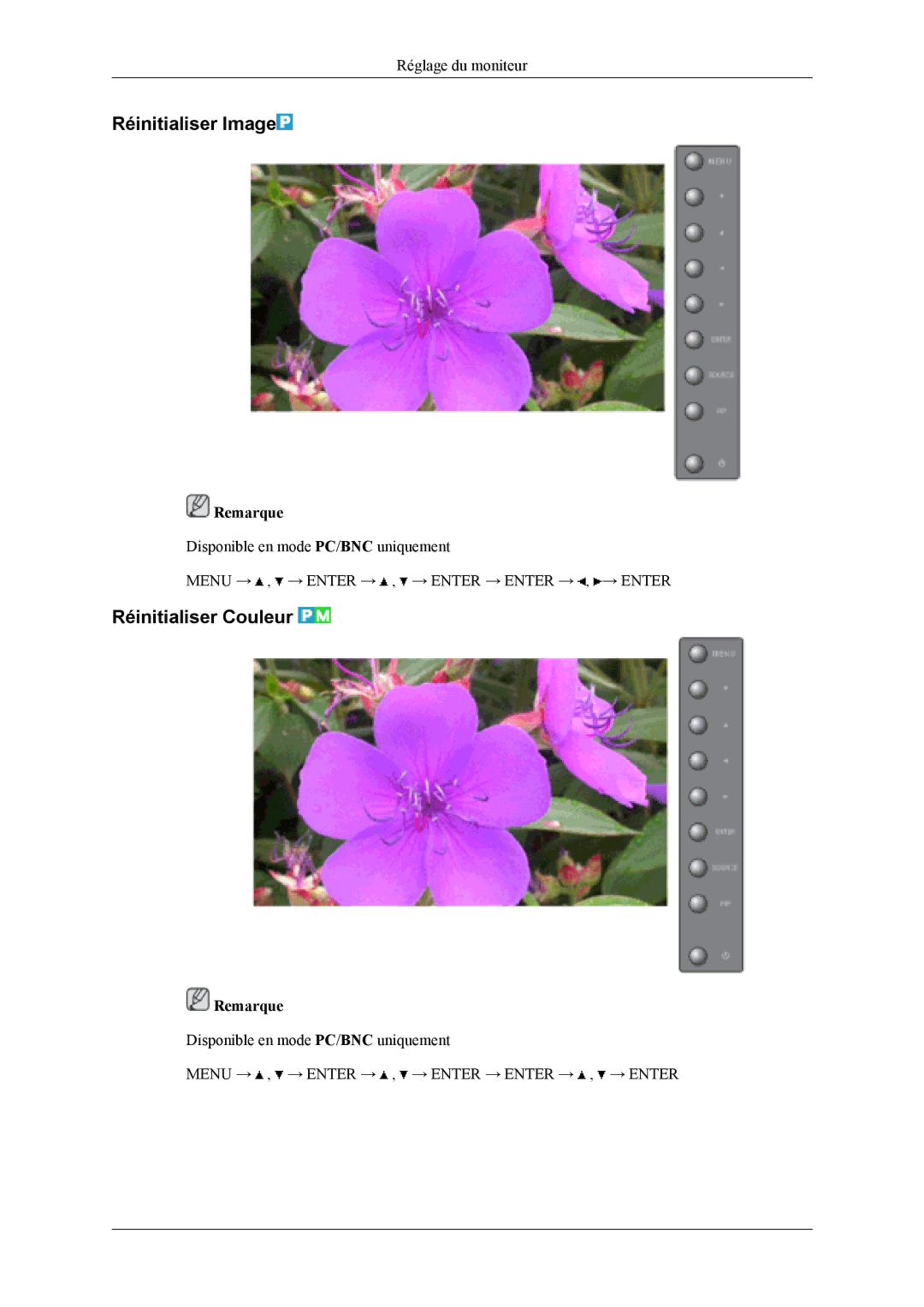 Samsung LH40MSTLBB/EN, LH46MWTLBN/EN, LH46MSTLBM/EN, LH40MSTLBM/EN, LH46MSTLBB/EN Réinitialiser Image, Réinitialiser Couleur 