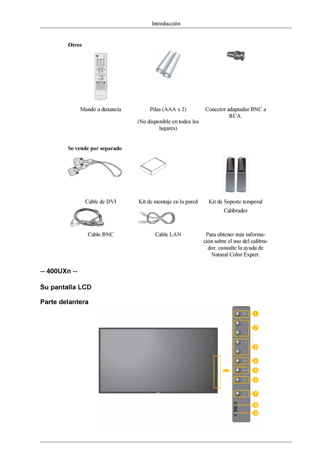 Samsung LH46MSTLBB/EN, LH46MWTLBN/EN, LH46MSTLBM/EN 400UXn Su pantalla LCD Parte delantera, Otros, Se vende por separado 