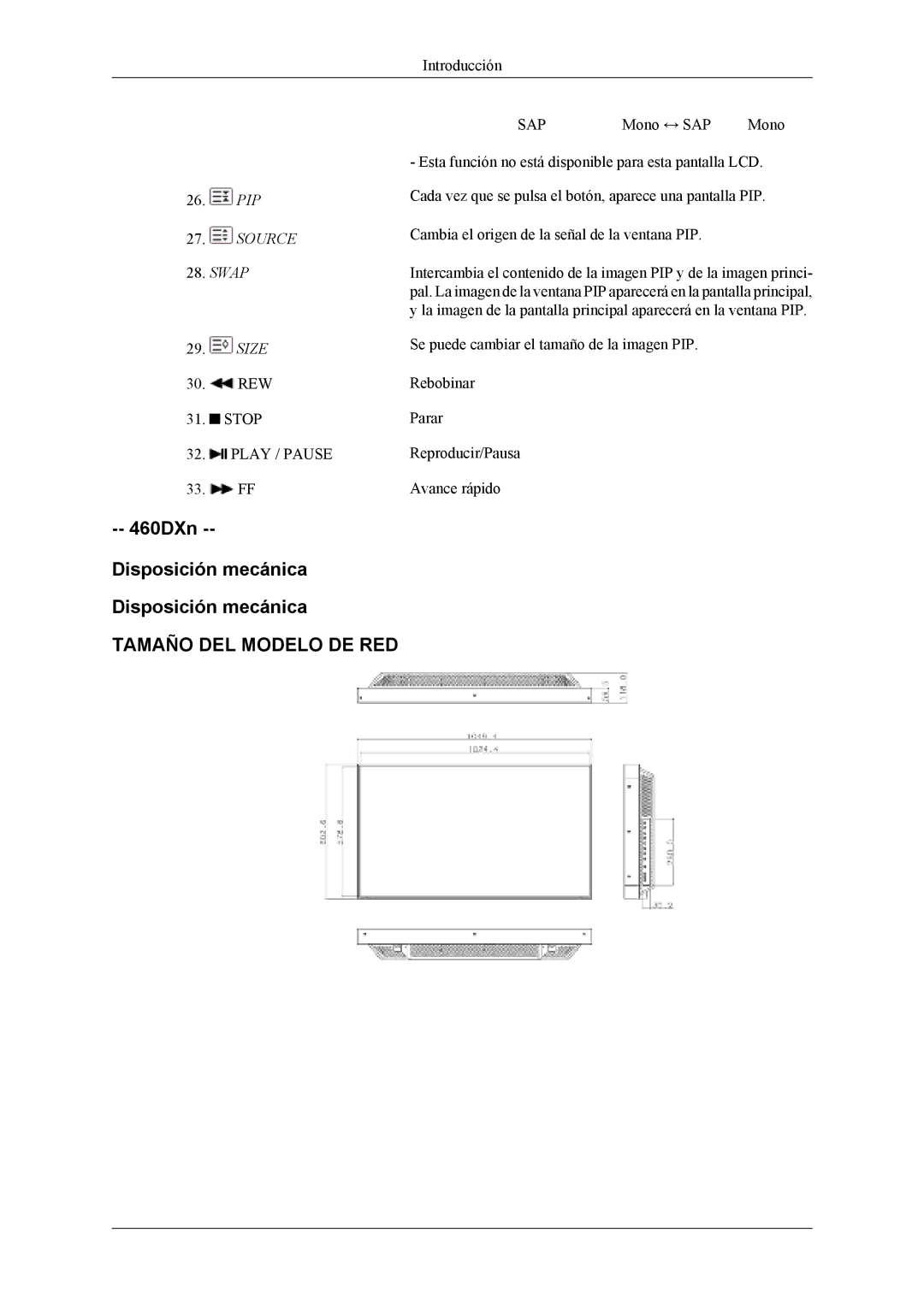 Samsung LH46MSTLBB/EN, LH46MWTLBN/EN, LH46MSTLBM/EN, LH40MSTLBM/EN, LH40MSTLBB/EN, LH40MSPLBM/EN 460DXn Disposición mecánica 