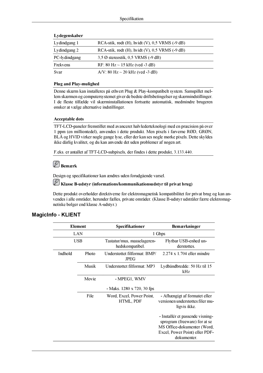 Samsung LH46MWTLBN/EN, LH46MSTLBM/EN, LH40MSTLBM/EN, LH46MSTLBB/EN, LH40MSTLBB/EN, LH40MSPLBM/EN manual Indhold 