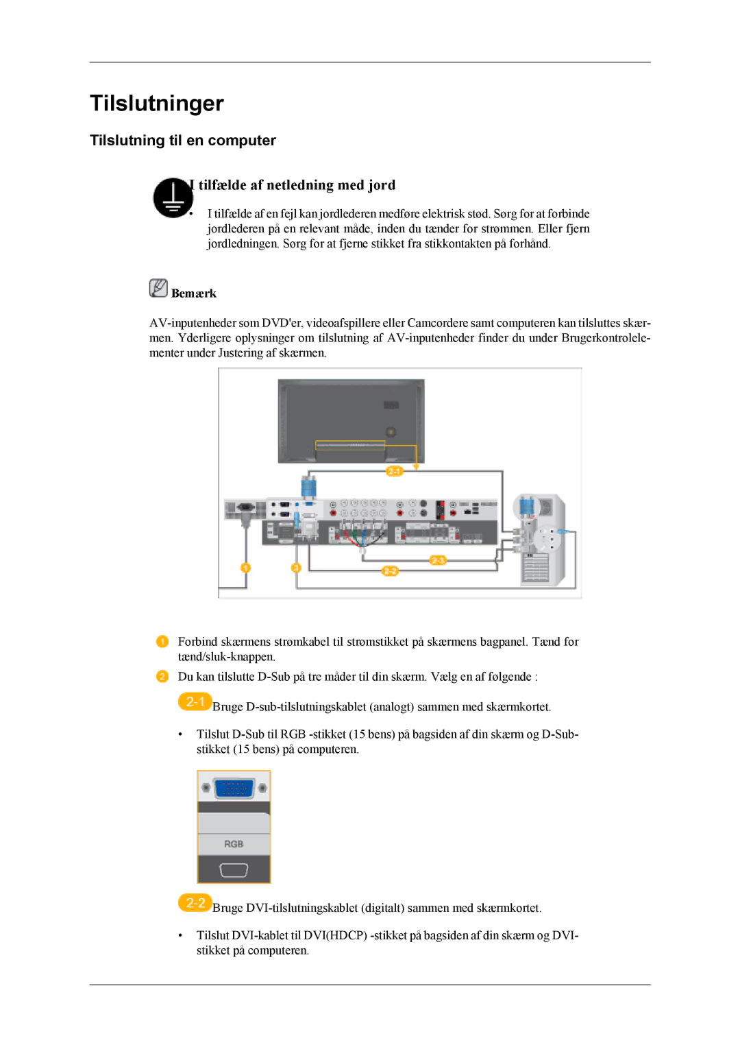 Samsung LH46MSTLBB/EN, LH46MWTLBN/EN, LH46MSTLBM/EN, LH40MSTLBM/EN, LH40MSTLBB/EN Tilslutninger, Tilslutning til en computer 