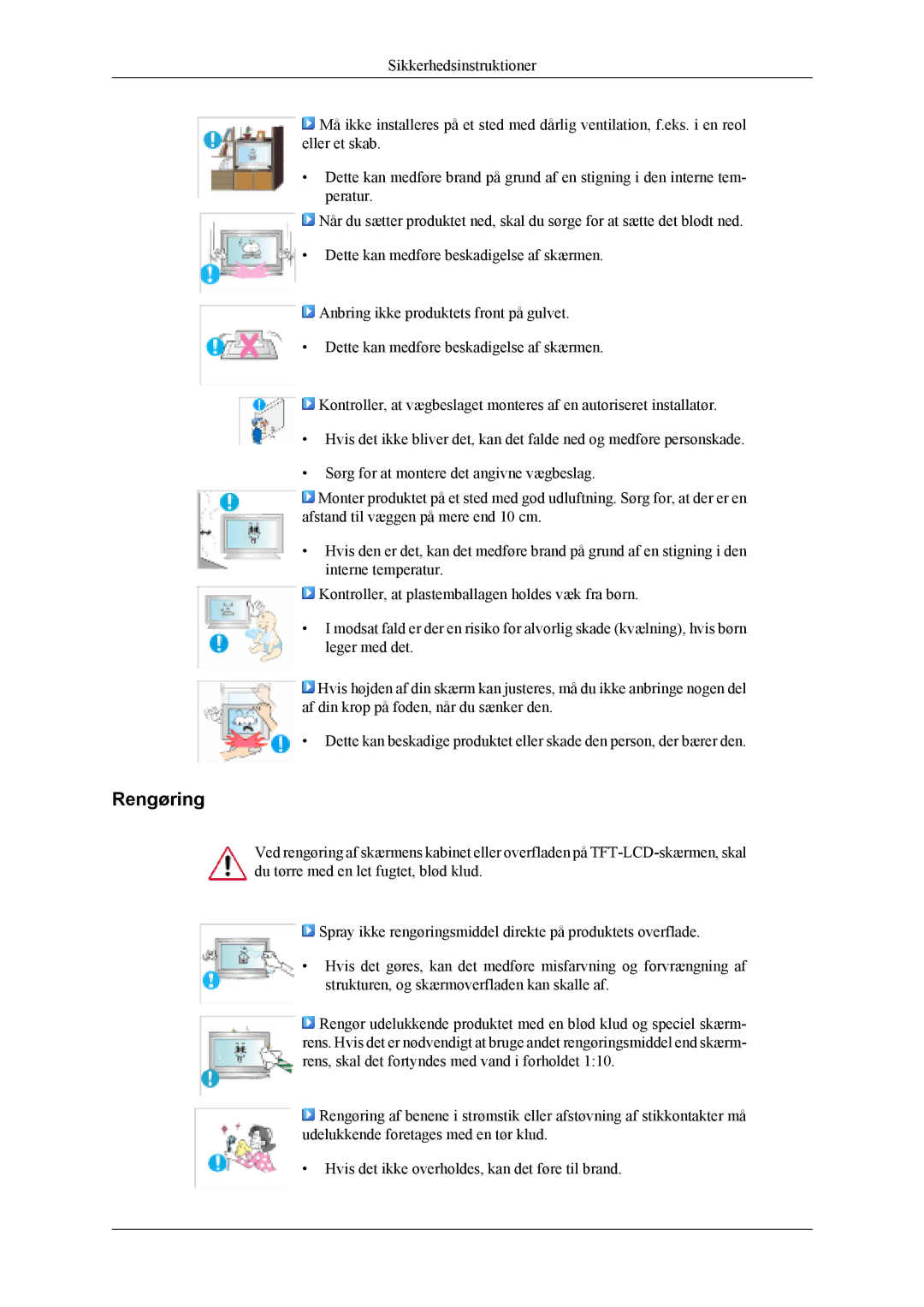 Samsung LH40MSTLBB/EN, LH46MWTLBN/EN, LH46MSTLBM/EN, LH40MSTLBM/EN, LH46MSTLBB/EN, LH40MSPLBM/EN manual Rengøring 