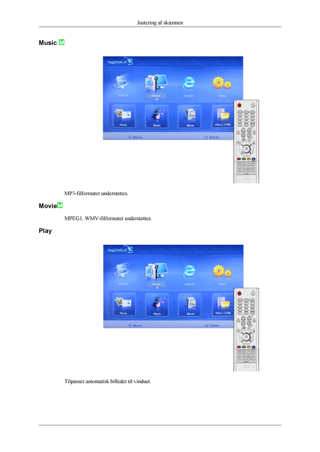 Samsung LH46MSTLBM/EN, LH46MWTLBN/EN, LH40MSTLBM/EN, LH46MSTLBB/EN, LH40MSTLBB/EN, LH40MSPLBM/EN manual Music, Movie, Play 