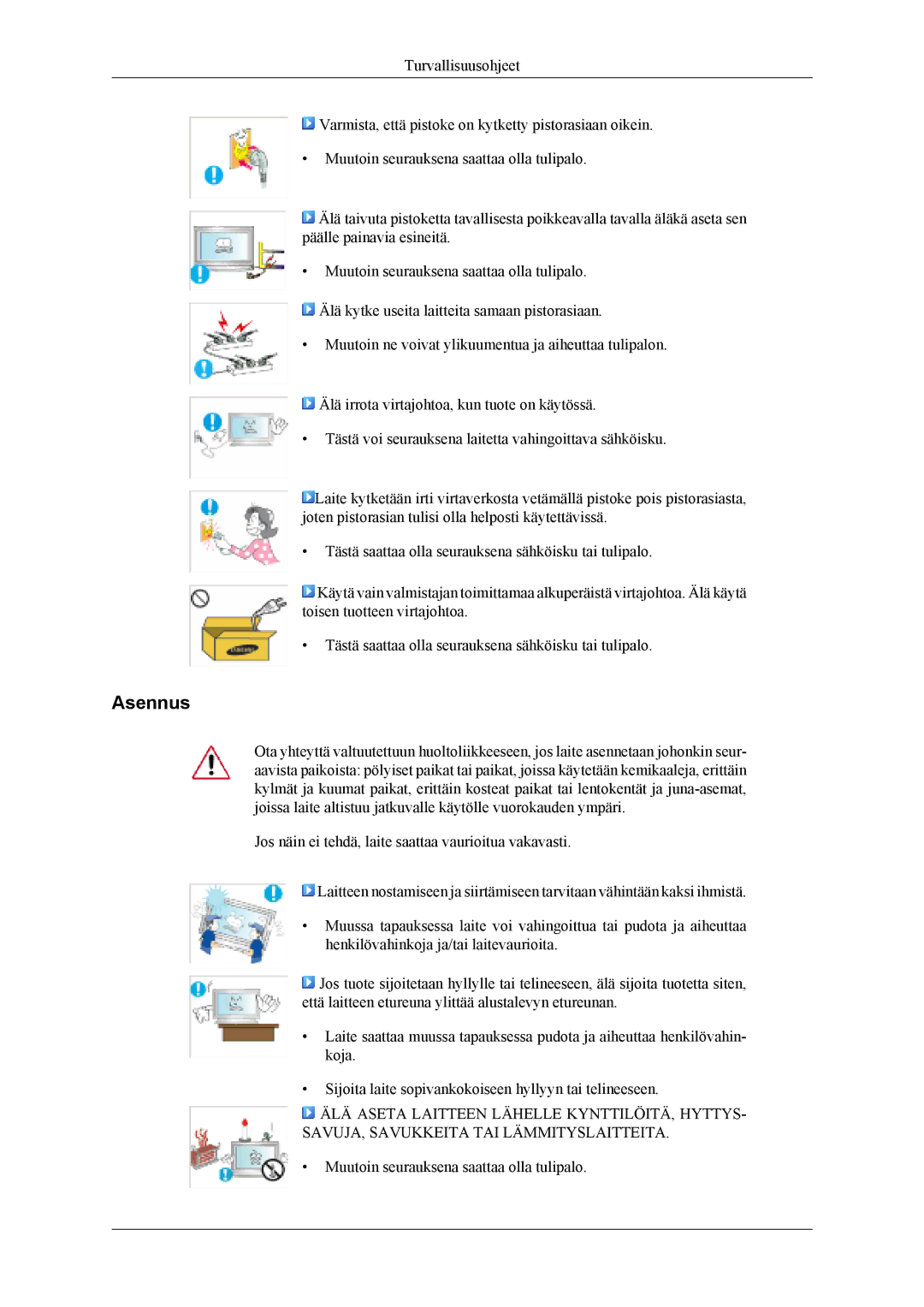 Samsung LH46MSTLBB/EN, LH46MWTLBN/EN, LH46MSTLBM/EN, LH40MSTLBM/EN, LH40MSTLBB/EN, LH40MSPLBM/EN manual Asennus 