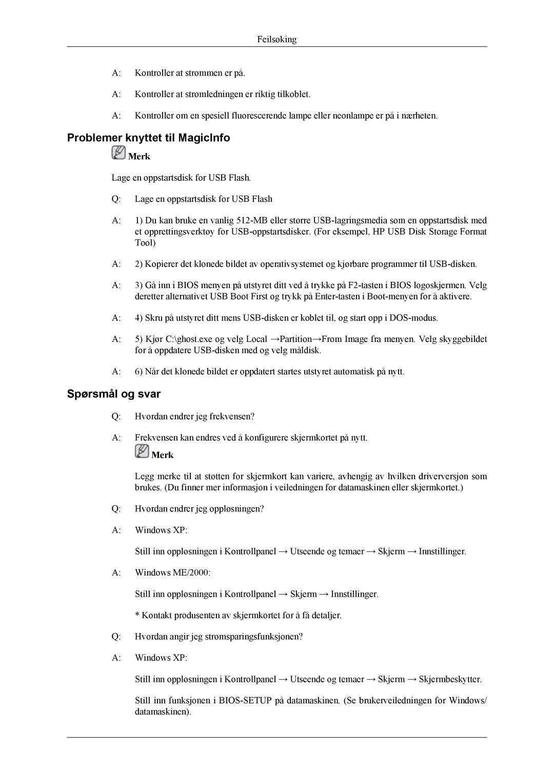 Samsung LH46MWTLBN/EN, LH46MSTLBM/EN, LH40MSTLBM/EN, LH46MSTLBB/EN manual Problemer knyttet til MagicInfo, Spørsmål og svar 