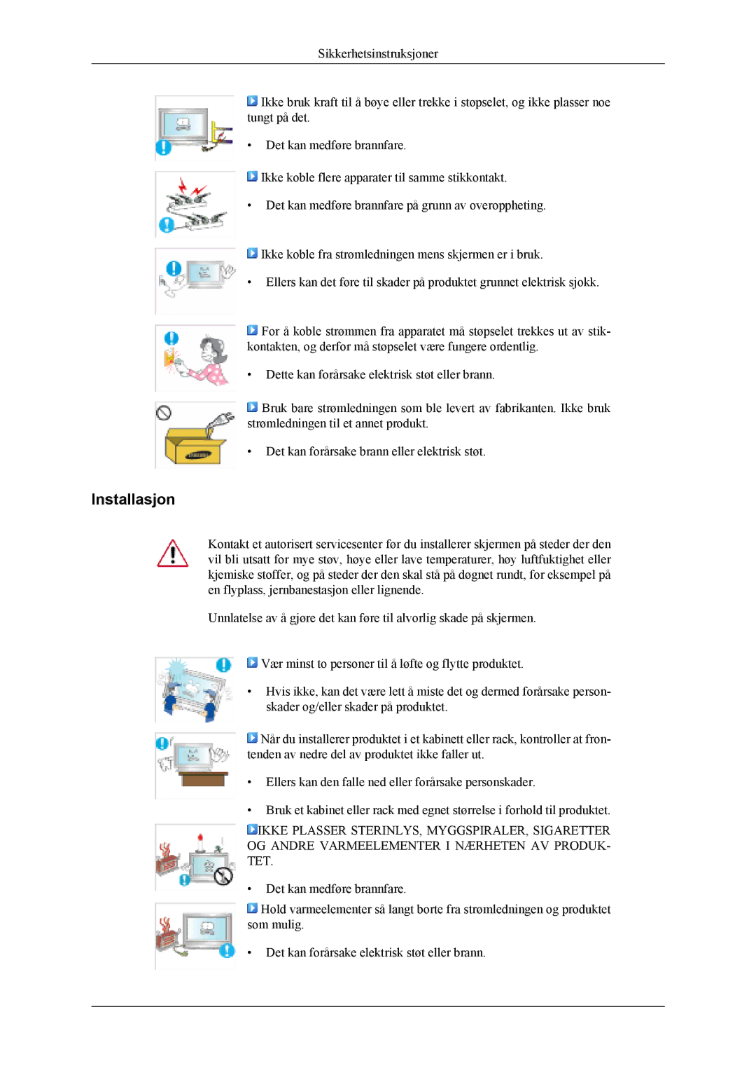 Samsung LH46MSTLBB/EN, LH46MWTLBN/EN, LH46MSTLBM/EN, LH40MSTLBM/EN, LH40MSTLBB/EN, LH40MSPLBM/EN manual Installasjon 