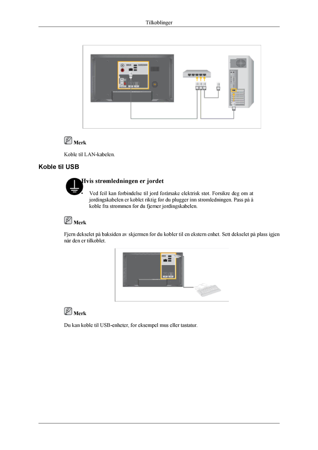 Samsung LH40MSTLBB/EN, LH46MWTLBN/EN, LH46MSTLBM/EN, LH40MSTLBM/EN, LH46MSTLBB/EN, LH40MSPLBM/EN manual Koble til USB 