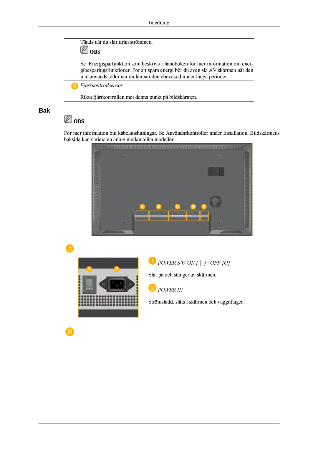 Samsung LH46MWTLBN/EN, LH46MSTLBM/EN, LH40MSTLBM/EN, LH46MSTLBB/EN, LH40MSTLBB/EN, LH40MSPLBM/EN manual Bak 