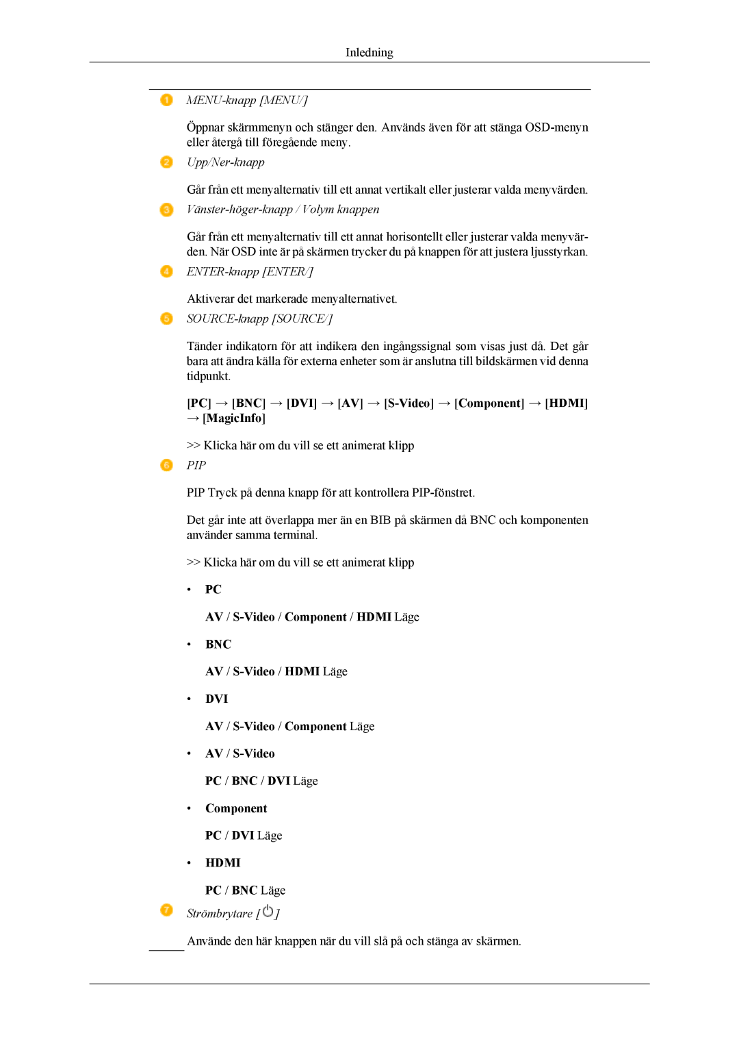 Samsung LH40MSTLBM/EN, LH46MWTLBN/EN, LH46MSTLBM/EN, LH46MSTLBB/EN, LH40MSTLBB/EN manual Vänster-höger-knapp / Volym knappen 