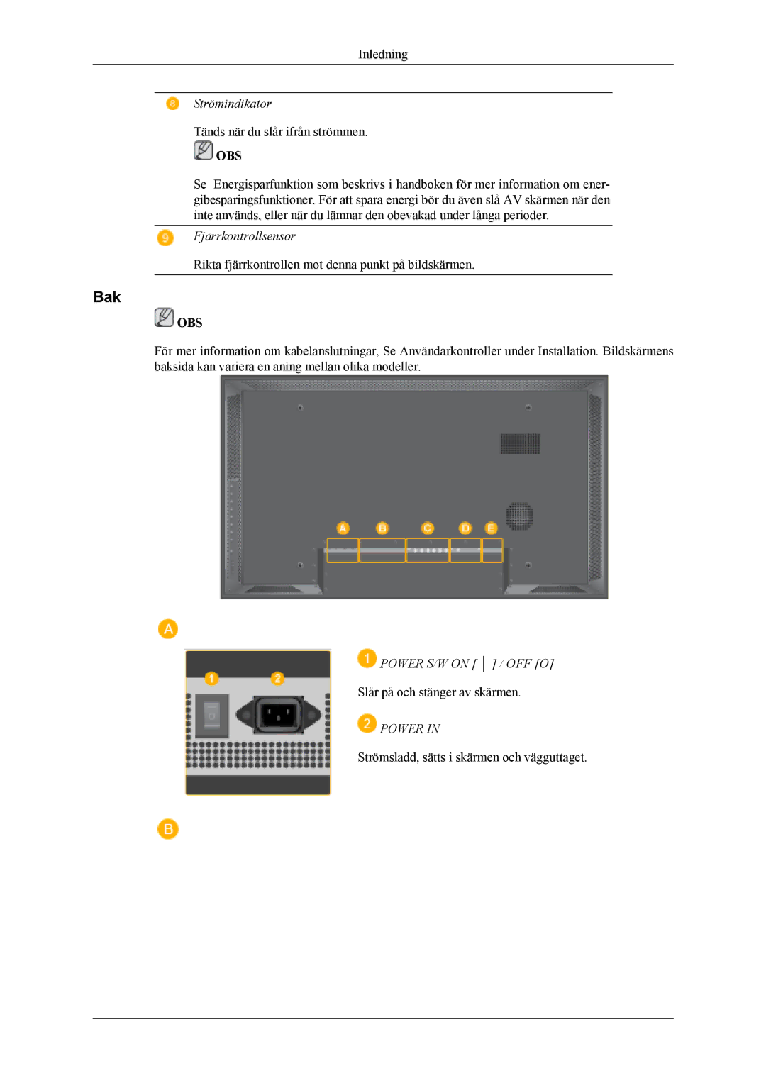 Samsung LH46MSTLBB/EN, LH46MWTLBN/EN, LH46MSTLBM/EN, LH40MSTLBM/EN, LH40MSTLBB/EN, LH40MSPLBM/EN manual Bak 