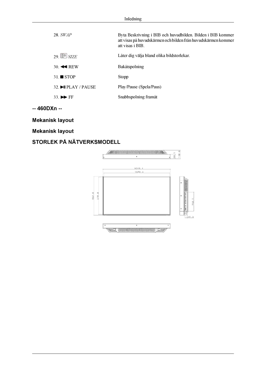 Samsung LH46MSTLBB/EN, LH46MWTLBN/EN, LH46MSTLBM/EN, LH40MSTLBM/EN, LH40MSTLBB/EN, LH40MSPLBM/EN manual 460DXn Mekanisk layout 