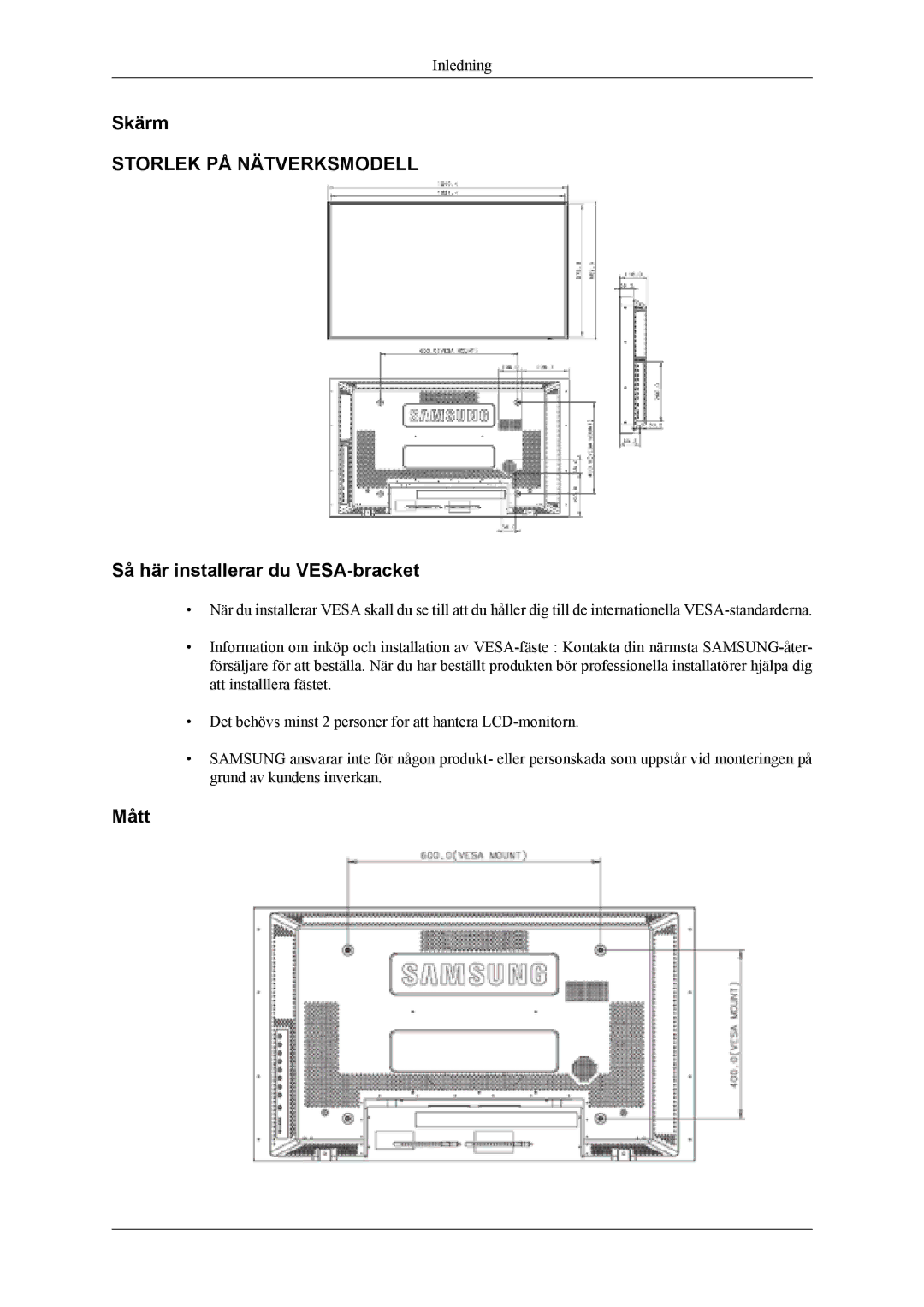 Samsung LH40MSTLBB/EN, LH46MWTLBN/EN, LH46MSTLBM/EN, LH40MSTLBM/EN, LH46MSTLBB/EN, LH40MSPLBM/EN manual Skärm 