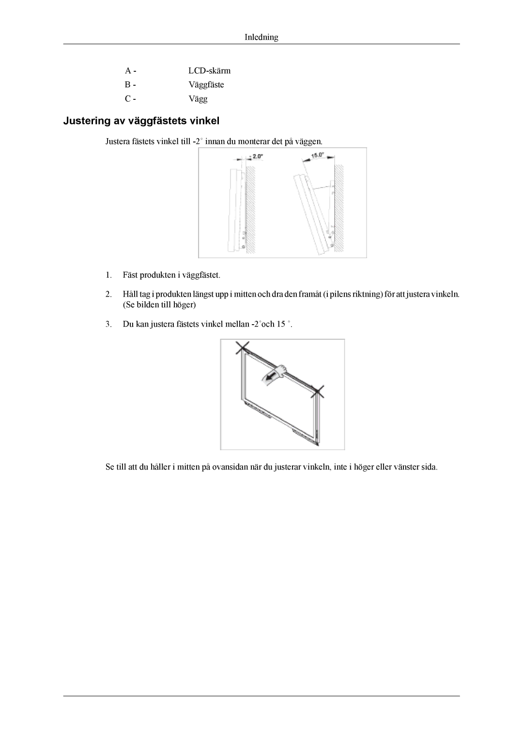 Samsung LH40MSTLBM/EN, LH46MWTLBN/EN, LH46MSTLBM/EN, LH46MSTLBB/EN, LH40MSTLBB/EN, LH40MSPLBM/EN Inledning LCD-skärm Väggfäste 