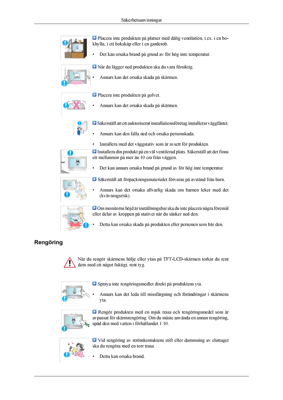 Samsung LH40MSTLBB/EN, LH46MWTLBN/EN, LH46MSTLBM/EN, LH40MSTLBM/EN, LH46MSTLBB/EN, LH40MSPLBM/EN manual Rengöring 