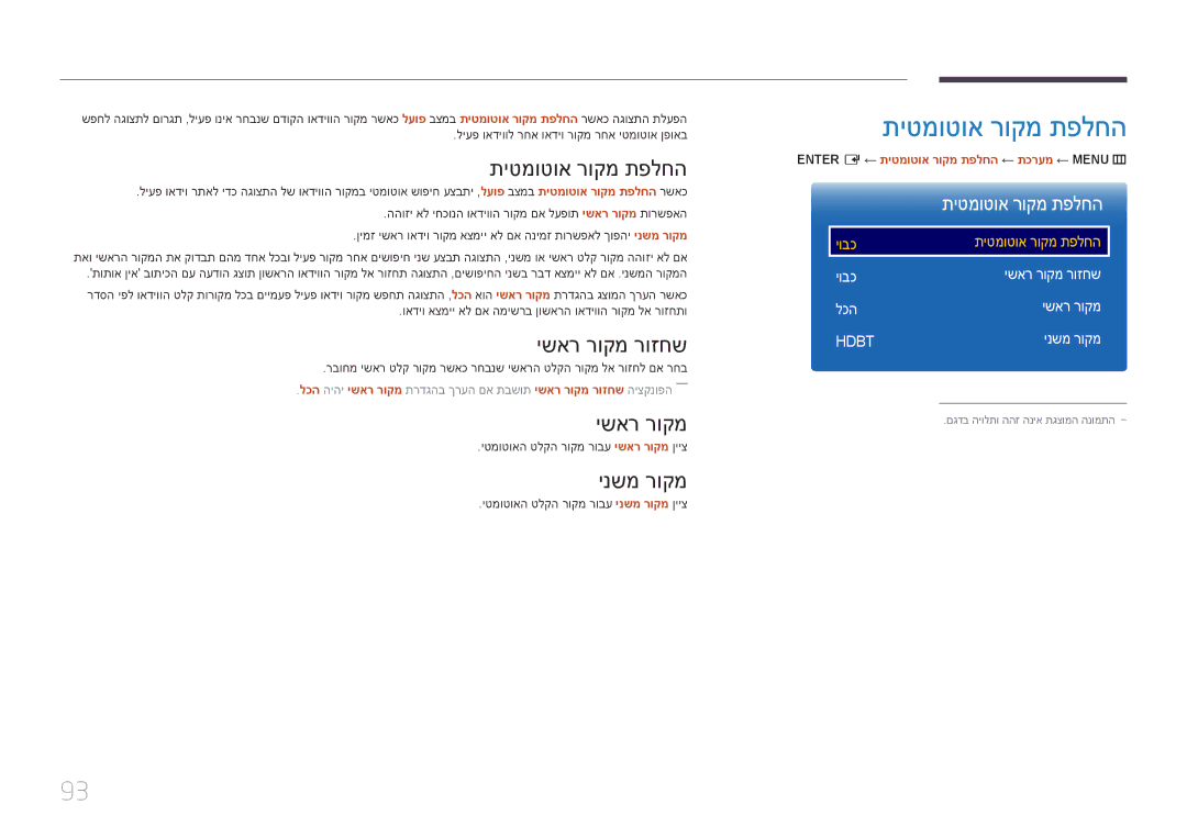 Samsung LH46OHDPKBC/EN, LH46OHDPKBC/UE, LH55OHDPKBC/CH manual תיטמוטוא רוקמ תפלחה, ישאר רוקמ רוזחש, ינשמ רוקמ 