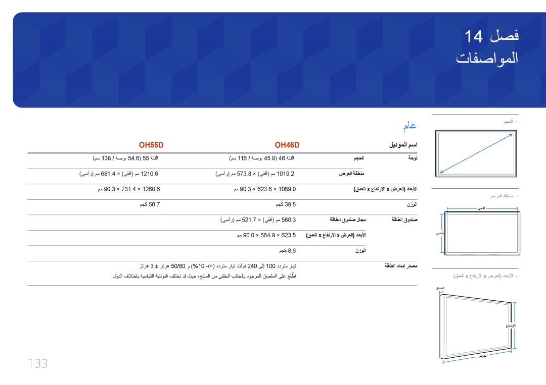 Samsung LH46OHDPKBC/UE manual تافصاوملا, 133, ليدوملا مسا 