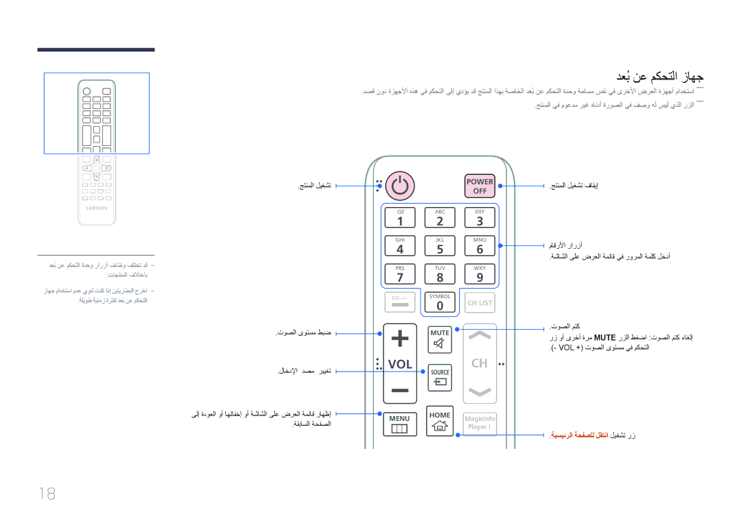 Samsung LH46OHDPKBC/UE manual دعُب نع مكحتلا زاهج, ةيسيئرلا ةحفصلل لقتنا ليغشت رز 