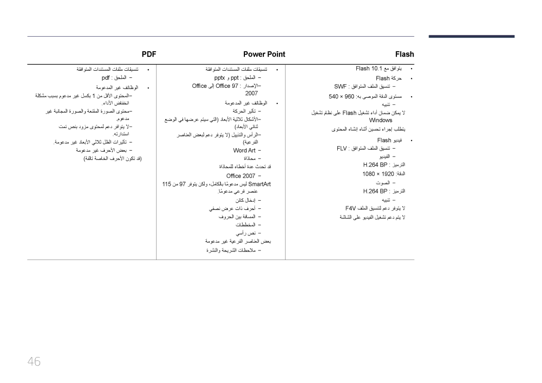 Samsung LH46OHDPKBC/UE manual Power Point, Flash 