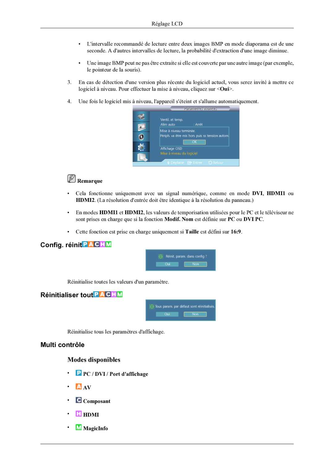 Samsung LH46OLBPPGC/EN manual Config. réinit, Réinitialiser tout, Multi contrôle, MagicInfo 