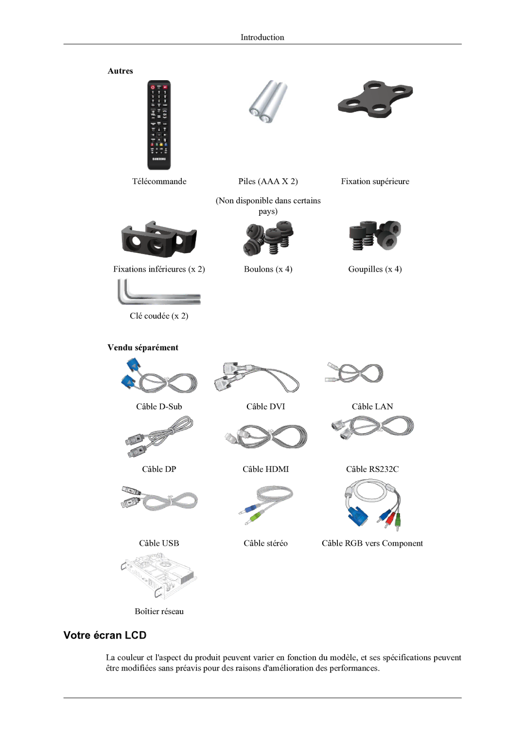 Samsung LH46OLBPPGC/EN manual Votre écran LCD, Autres, Vendu séparément 