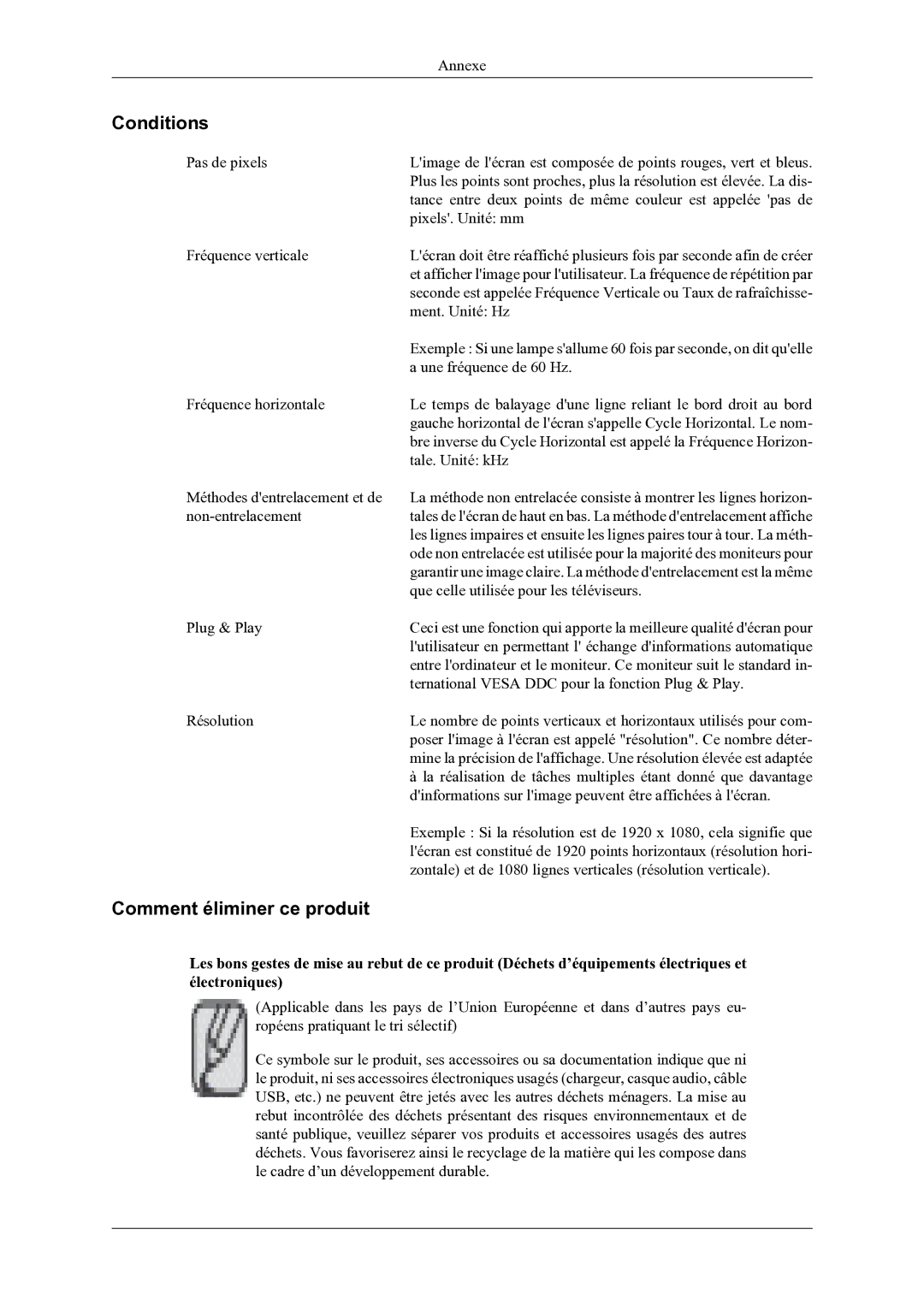 Samsung LH46OLBPPGC/EN manual Conditions, Comment éliminer ce produit 