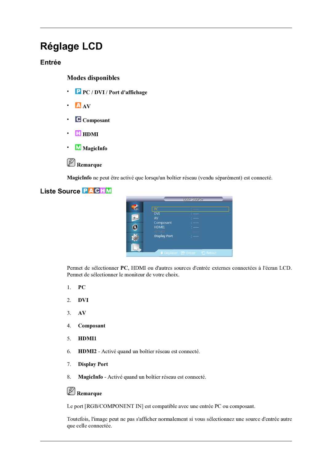 Samsung LH46OLBPPGC/EN manual Entrée, Liste Source 