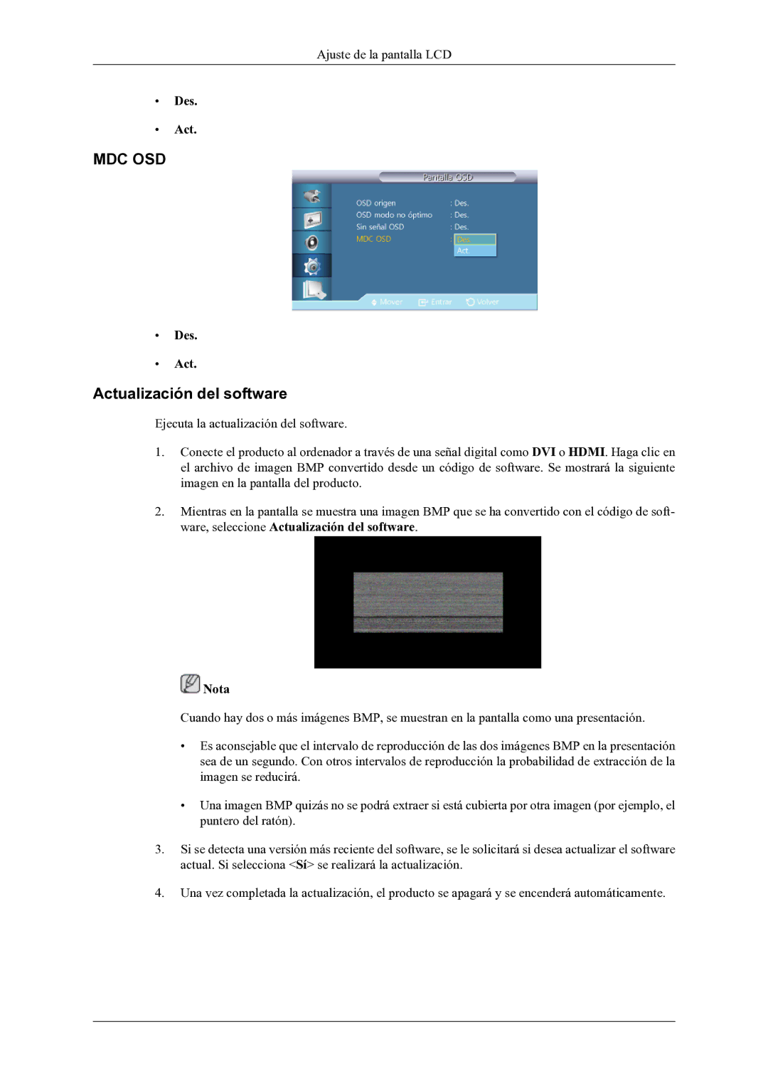 Samsung LH46OLBPPGC/EN manual Mdc Osd, Actualización del software 