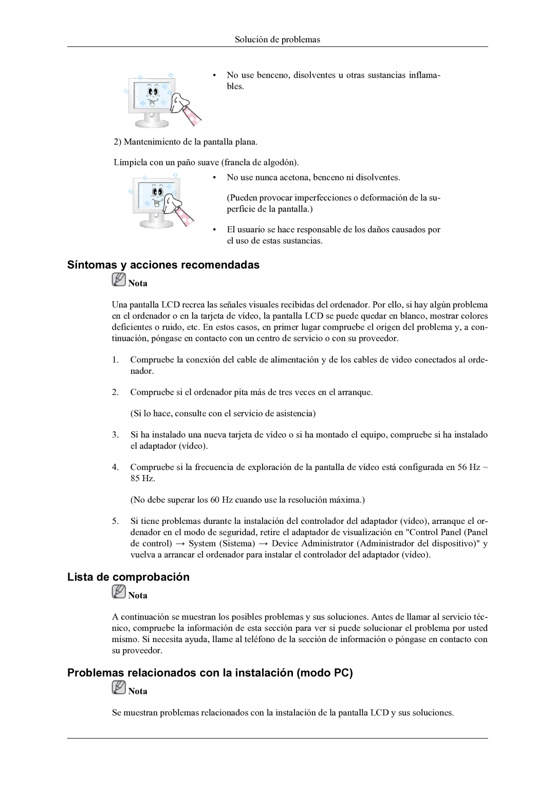 Samsung LH46OLBPPGC/EN manual Síntomas y acciones recomendadas, Lista de comprobación 