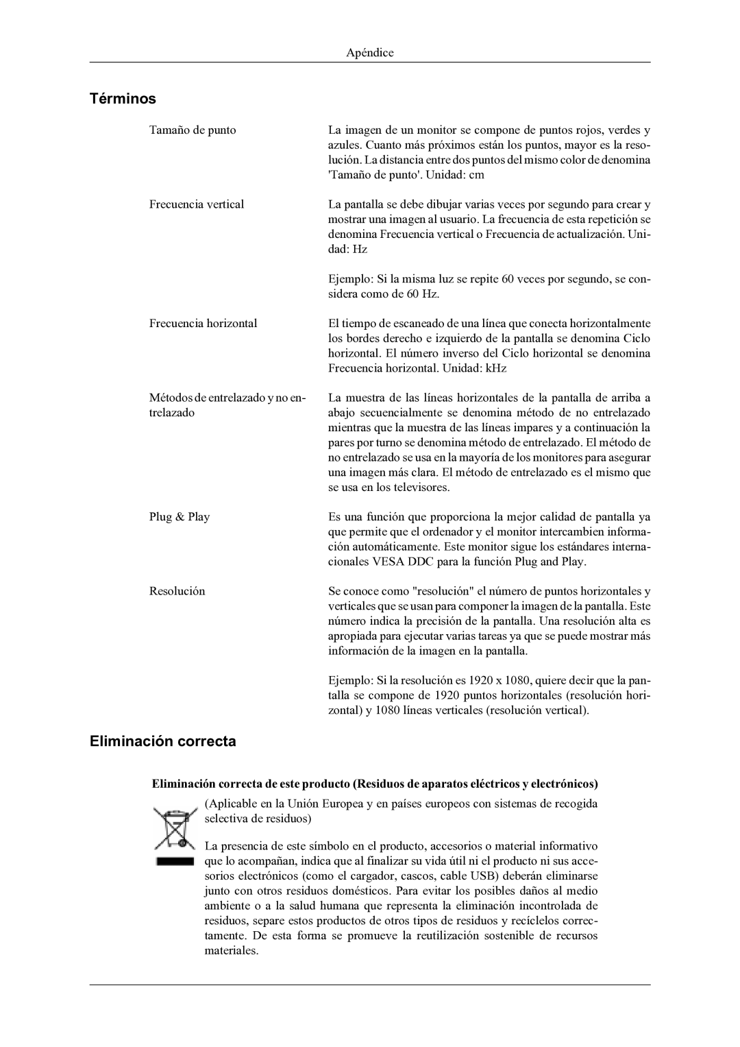 Samsung LH46OLBPPGC/EN manual Términos, Eliminación correcta 