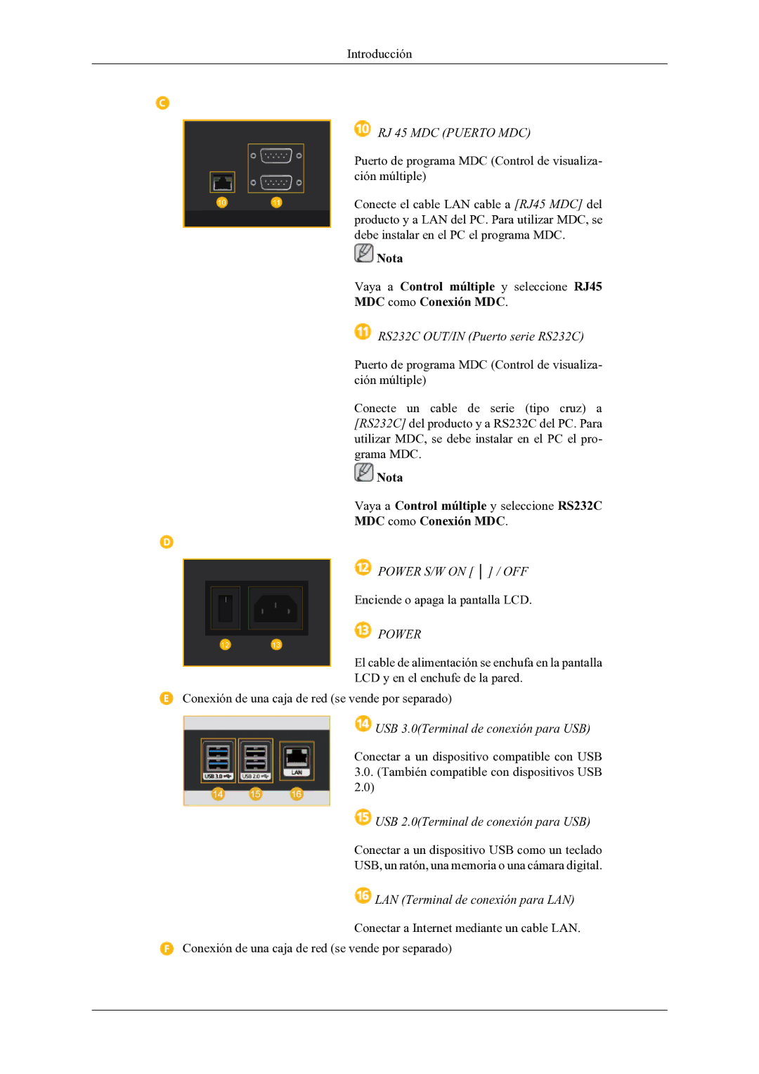 Samsung LH46OLBPPGC/EN manual RJ 45 MDC Puerto MDC 