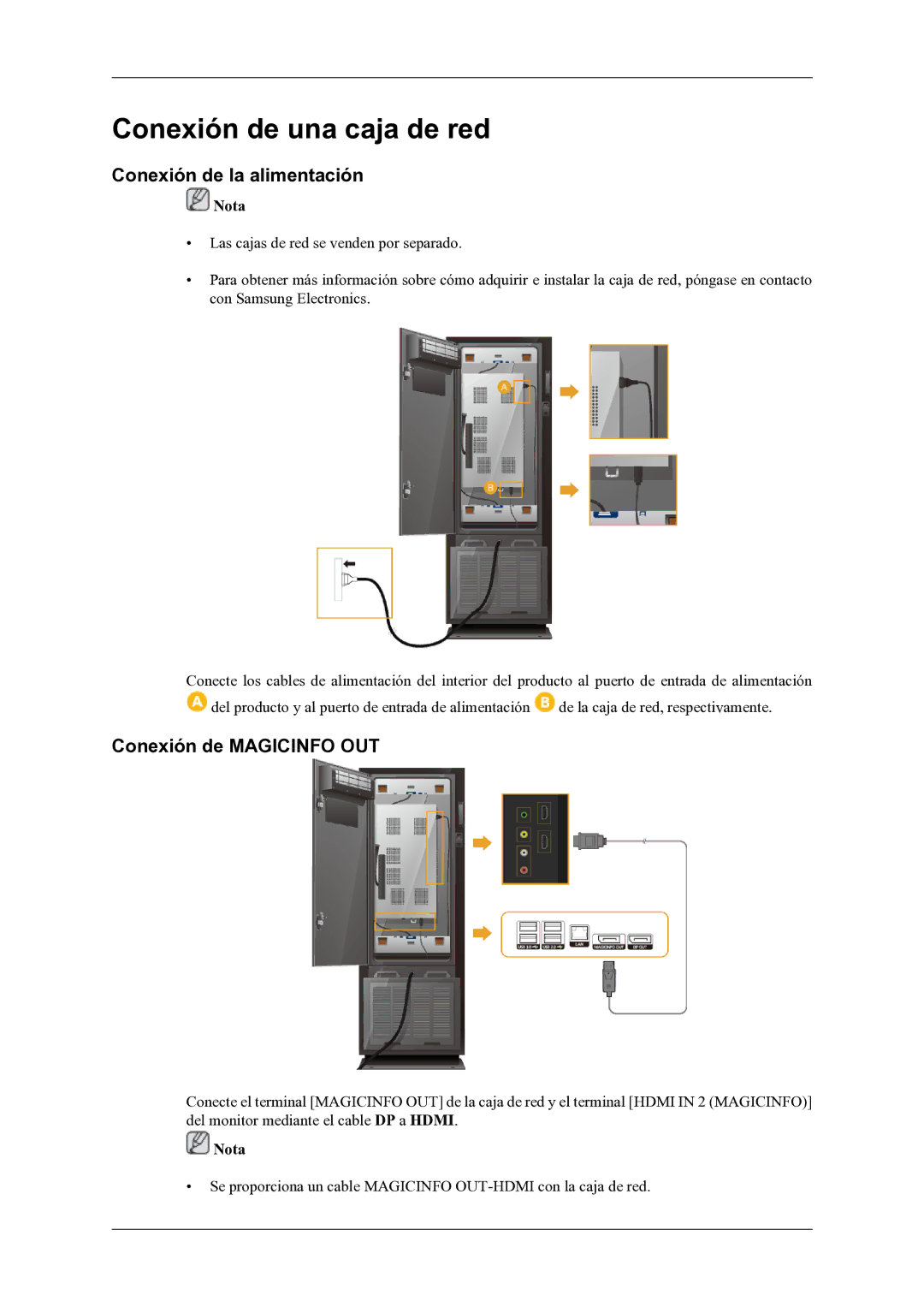 Samsung LH46OLBPPGC/EN manual Conexión de la alimentación, Conexión de Magicinfo OUT 