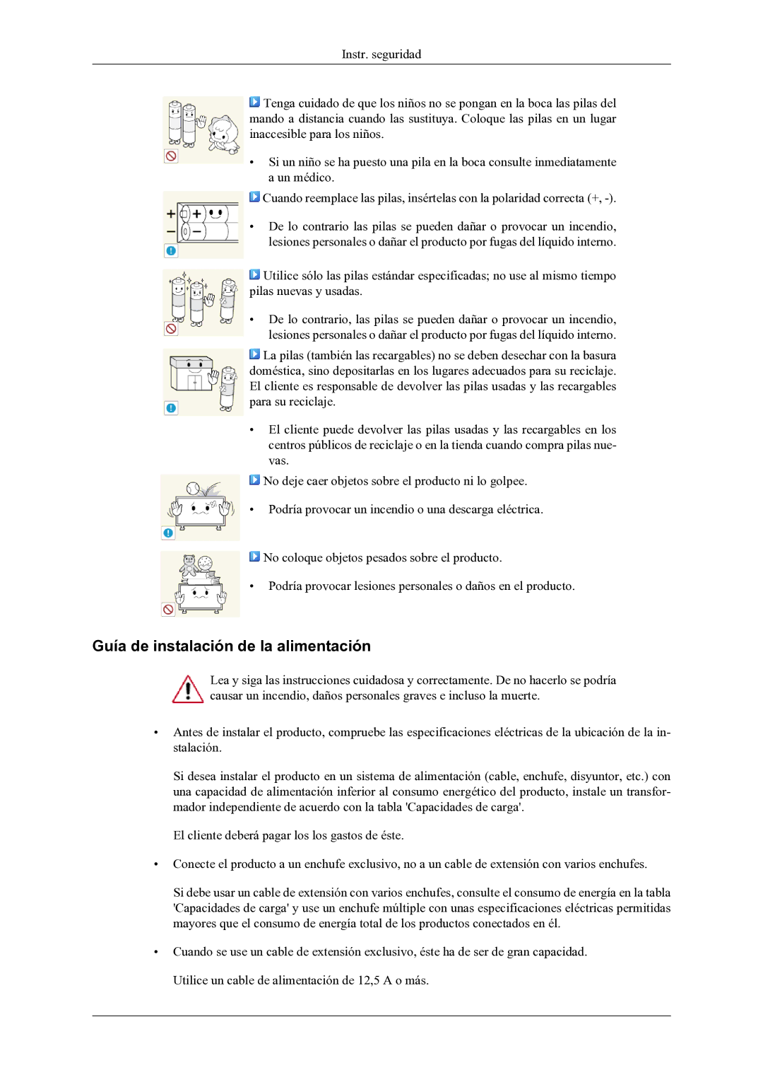 Samsung LH46OLBPPGC/EN manual Guía de instalación de la alimentación 