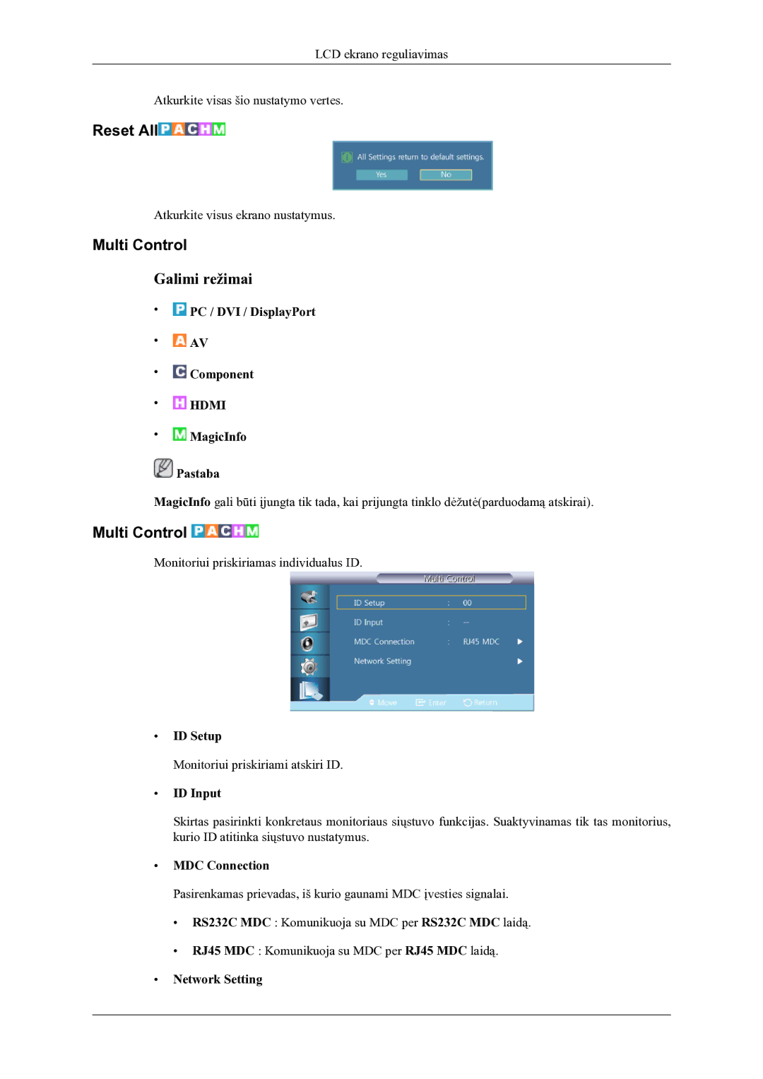 Samsung LH46OLBPPGC/EN manual Reset All, Multi Control 