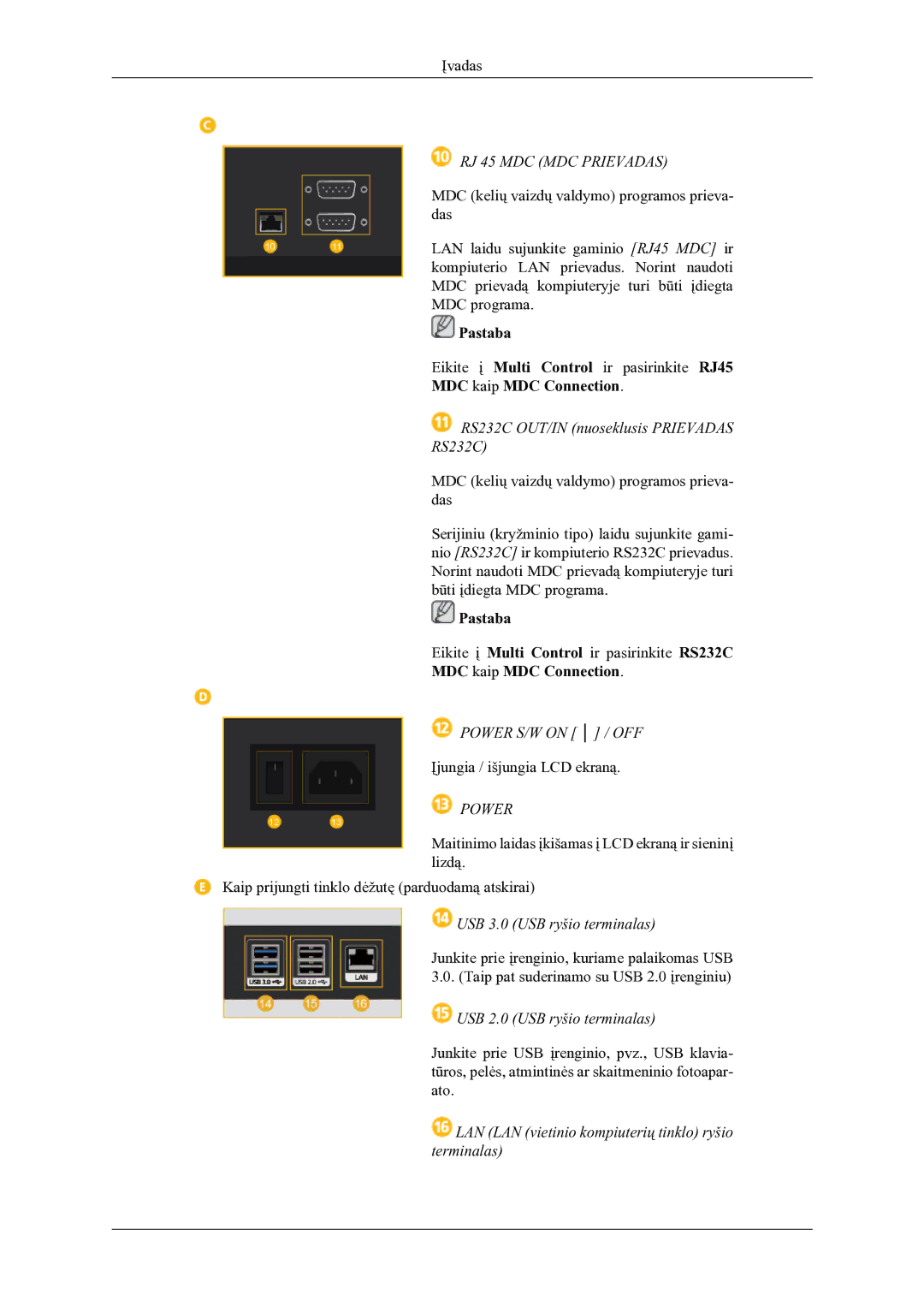 Samsung LH46OLBPPGC/EN manual RJ 45 MDC MDC Prievadas, MDC kaip MDC Connection 