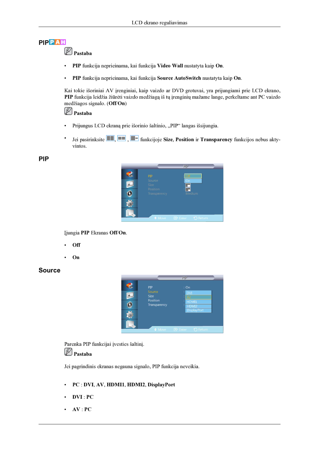 Samsung LH46OLBPPGC/EN manual Source, Off, PC DVI, AV, HDMI1, HDMI2, DisplayPort DVI PC AV PC 